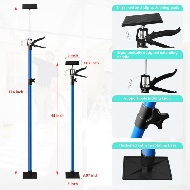 IvySync Cabinet Jack for Installing Cabinet，Adjustable 3rd Hand Support Pole Extend from 45 to 114 inches,Premium Steel Cabinet Lift Jack Support up to 154 lbs，2 Pack with Storage Bag (Dodger Blue) - Image 2